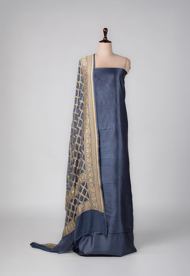 Banarasi Blue Silk Suit Set