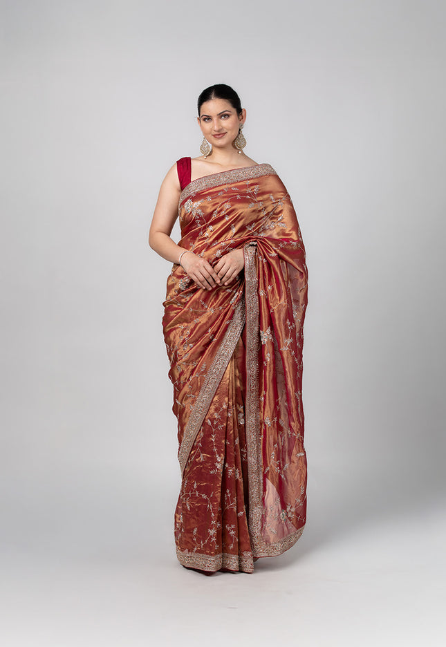 Rust Blossom Tissue Saree