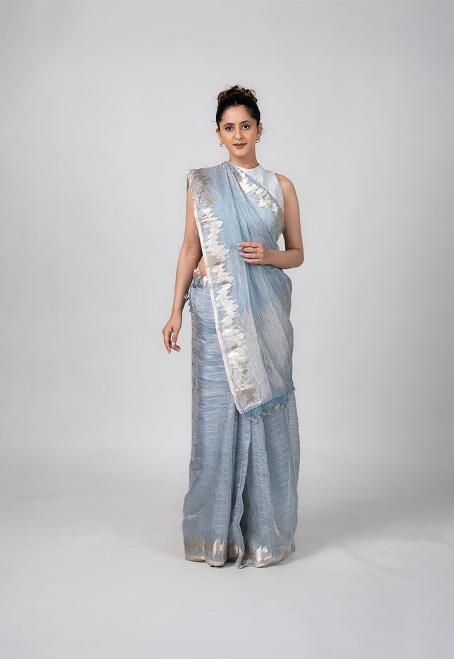 Sky Glow Crush Tissue Saree