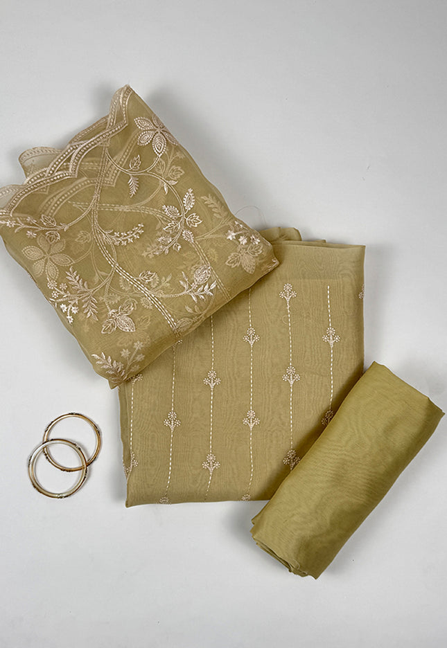 Sage Saaz Suit Set in orgenza fabric with thread work