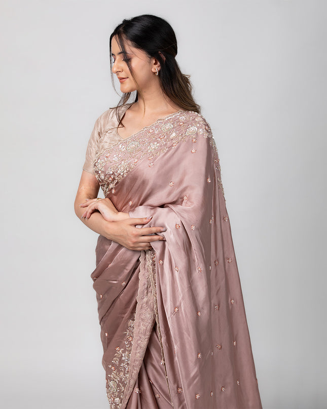 Rosewood Lustre Satin Saree