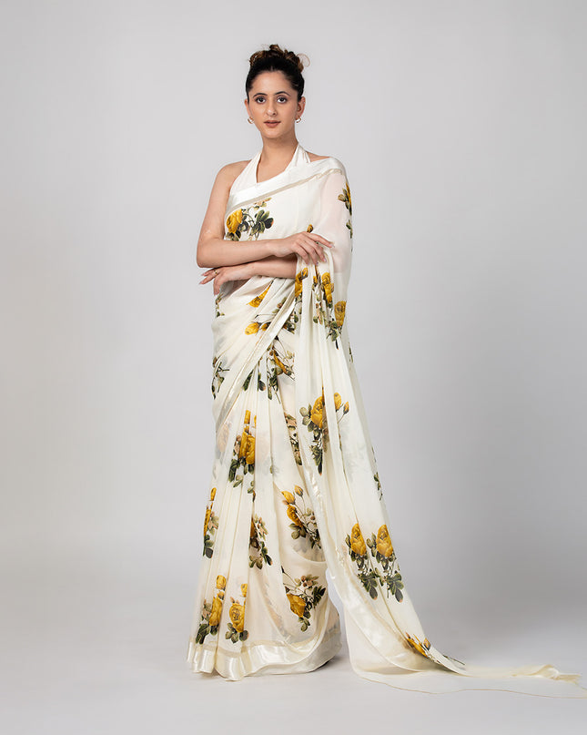 Lemon Bloom Georgette Saree