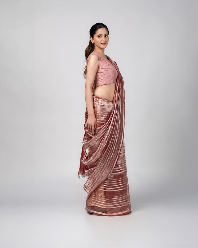 Rose Gold Stripes Tissue Saree
