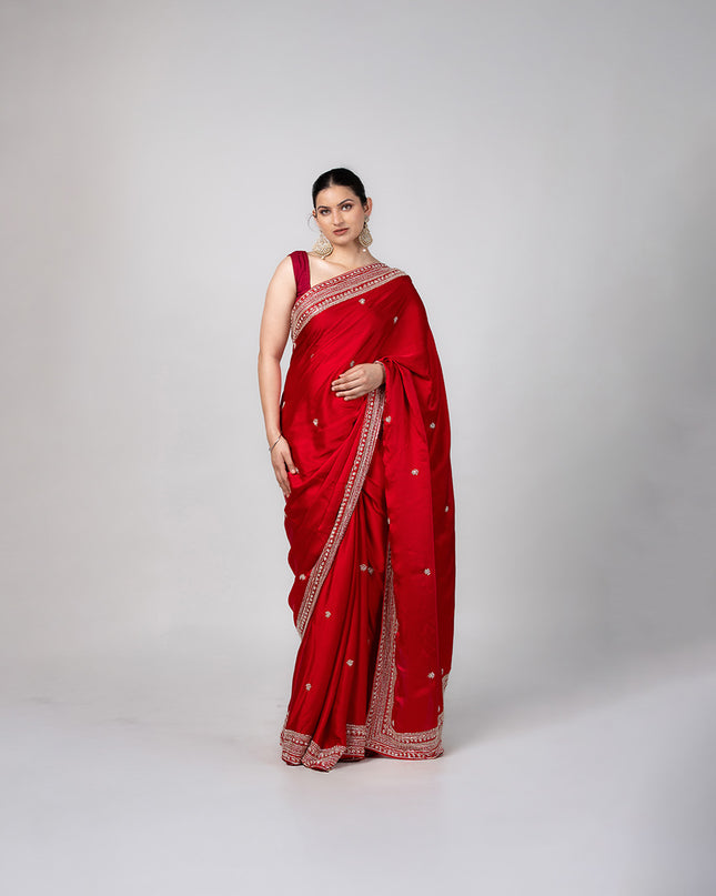 Crimson Grace Satin Saree