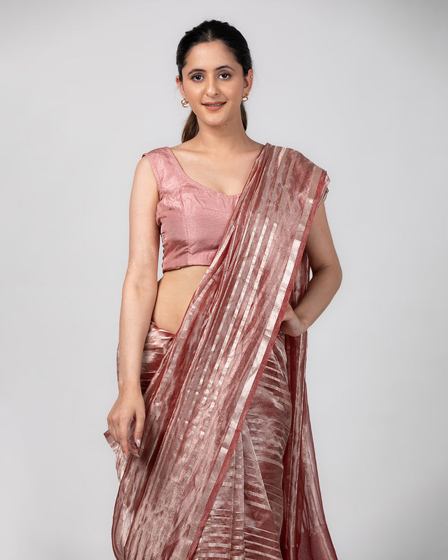 Rose Gold Stripes Tissue Saree