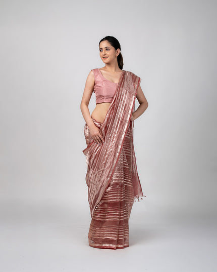 Rose Gold Stripes Tissue Saree