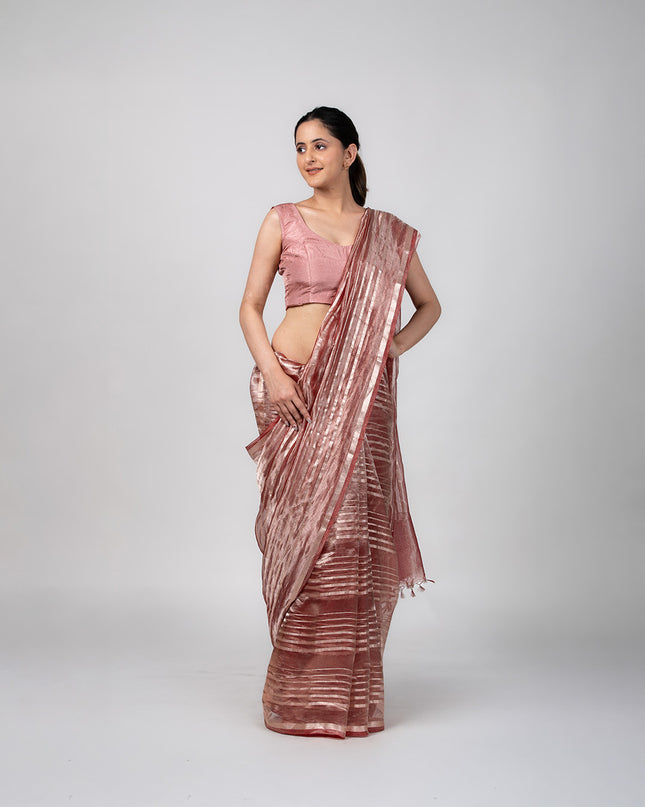 Rose Gold Stripes Tissue Saree