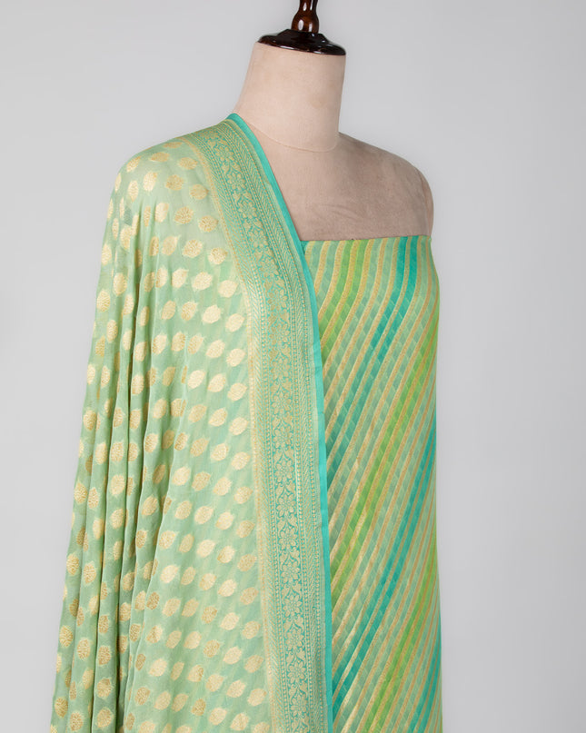 Mint Gold Georgette Mysore Suit Set