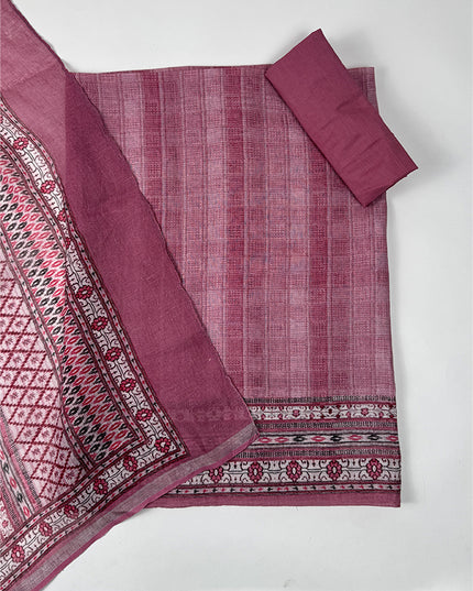 Blush Breeze suit set in linen fabric with print work in it