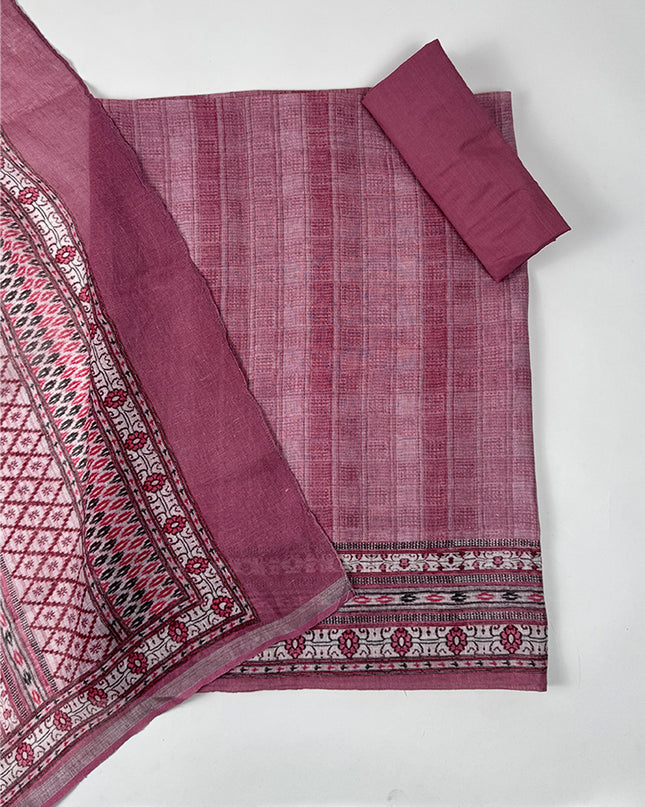 Blush Breeze suit set in linen fabric with print work in it