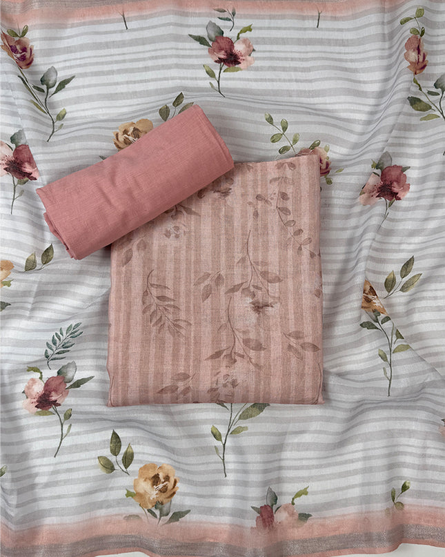 Peach Aura Suit in linen fabric with print work