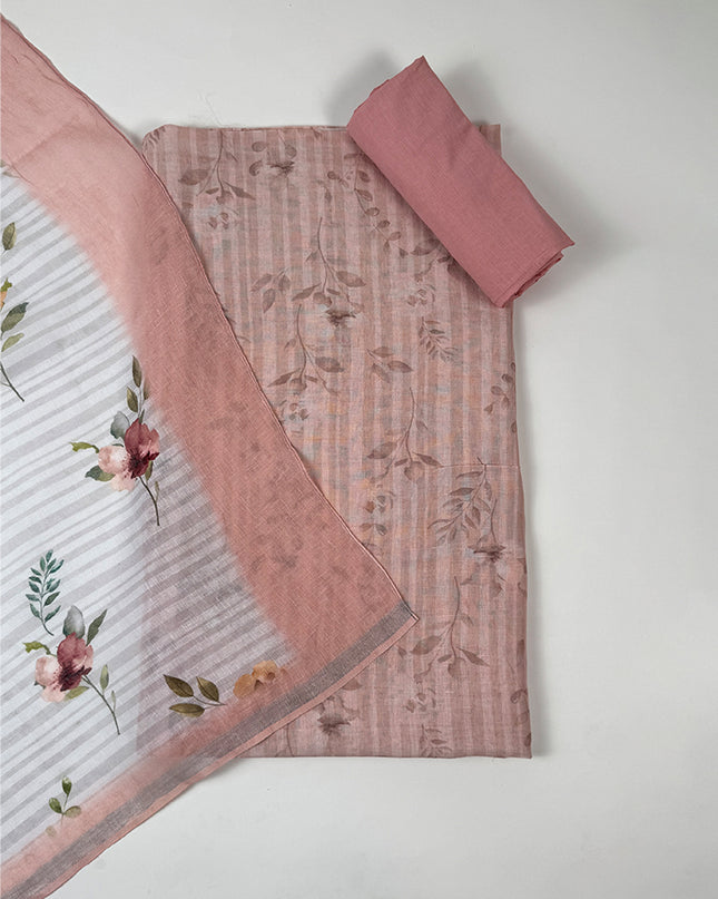 Peach Aura Suit in linen fabric with print work