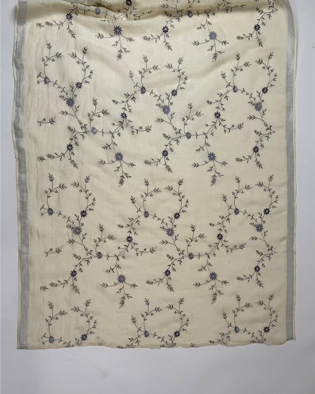 Ivory Cream Suit Set with Delicate Thread Work in linen fabric