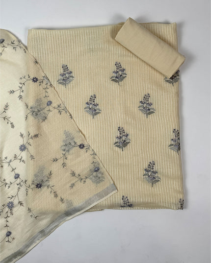 Ivory Cream Suit Set with Delicate Thread Work in linen fabric