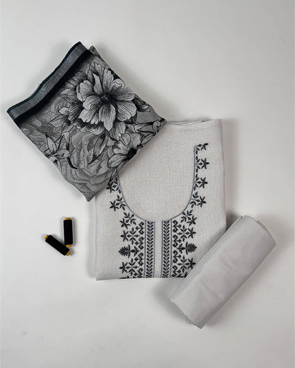 Dark Bloom Elegance Suit in linen fabric with thread work