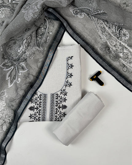 Dark Bloom Elegance Suit in linen fabric with thread work