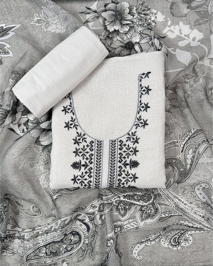 Dark Bloom Elegance Suit in linen fabric with thread work