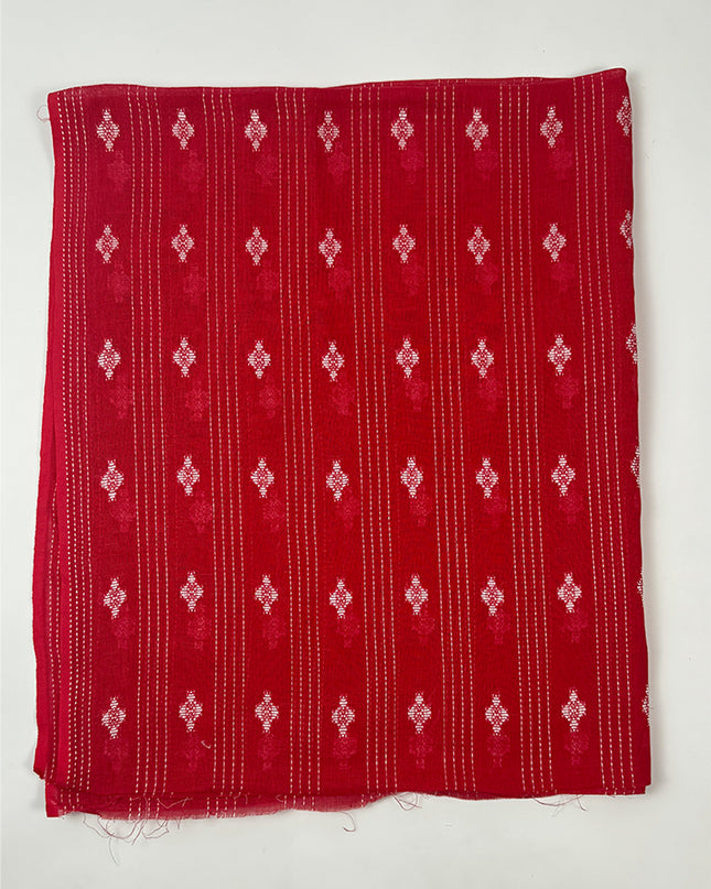 Crimson Bloom Red Linen Suit Set with Kantha Detailing