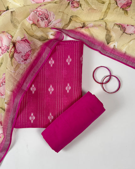 Gulaabi Noor Linen Suit Set with Kantha Embroidery