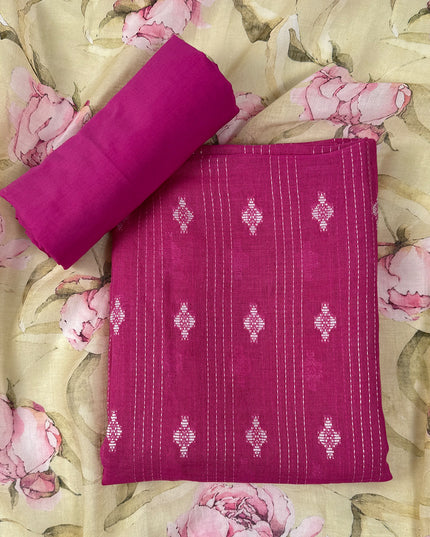 Gulaabi Noor Linen Suit Set with Kantha Embroidery