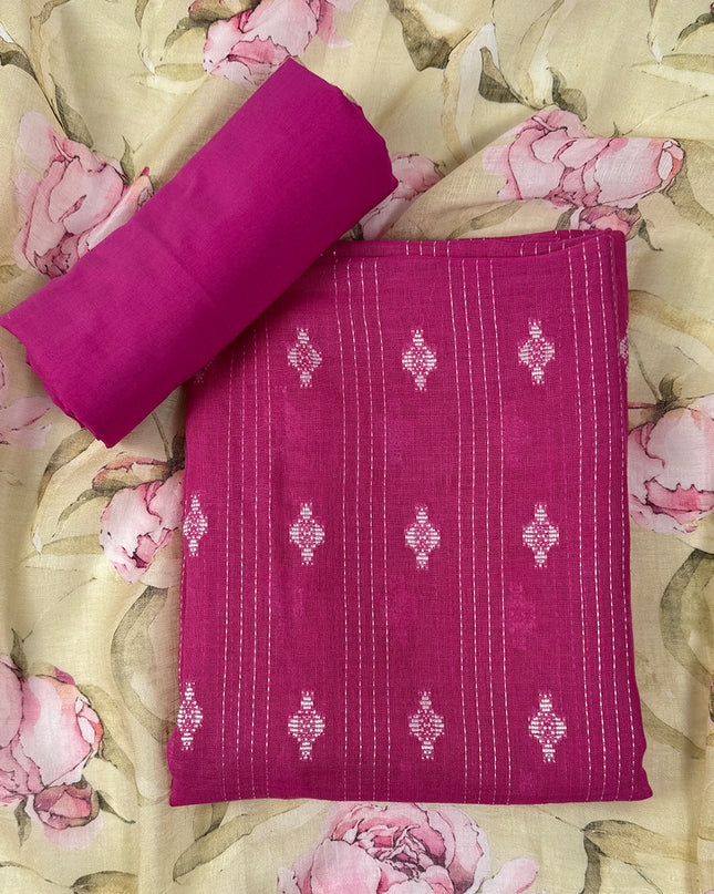 Gulbahaar Magenta Linen Suit Set with Kantha Embroidery