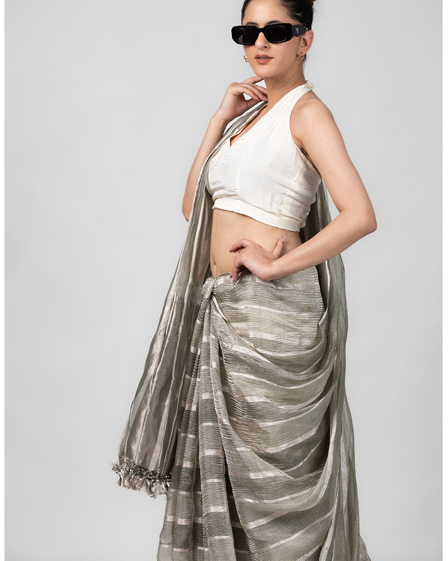 Silver Lines Tissue Zari Saree