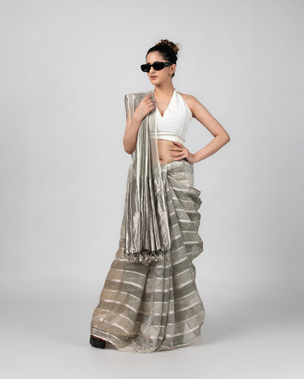 Silver Lines Tissue Zari Saree