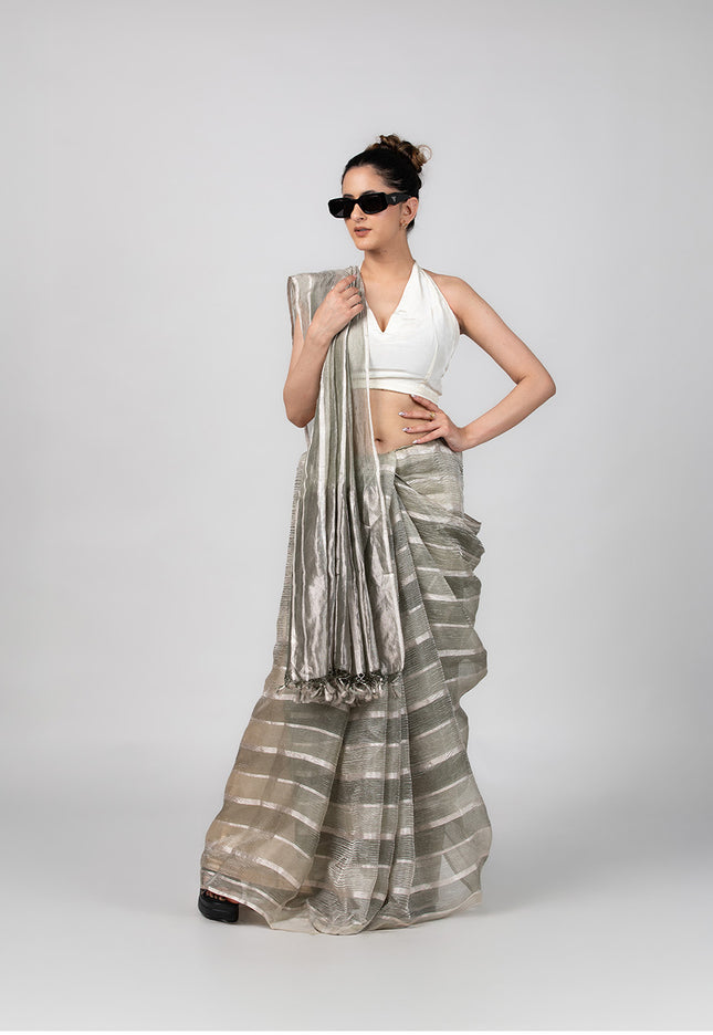 Silver Lines Tissue Zari Saree