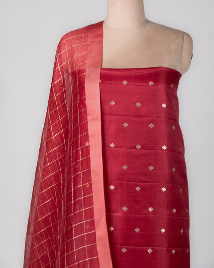 Carmine Silk Grid Suit Set