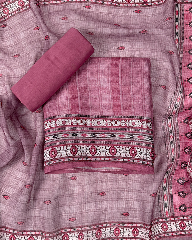 Blush Breeze suit set in linen fabric with print work in it