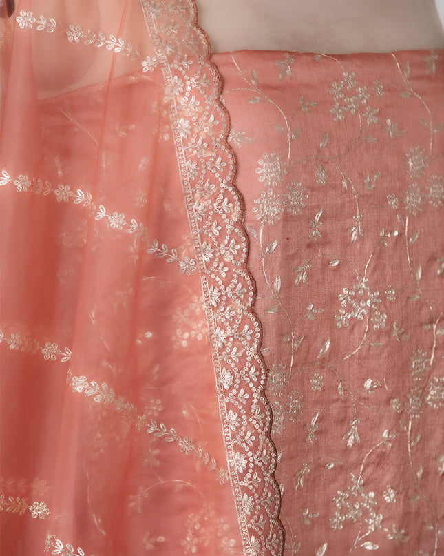Tussar Peach Silk Set