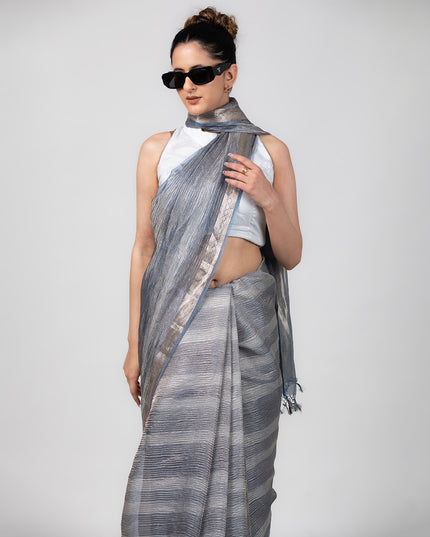 Charcoal Gleam Crush Tissue Saree