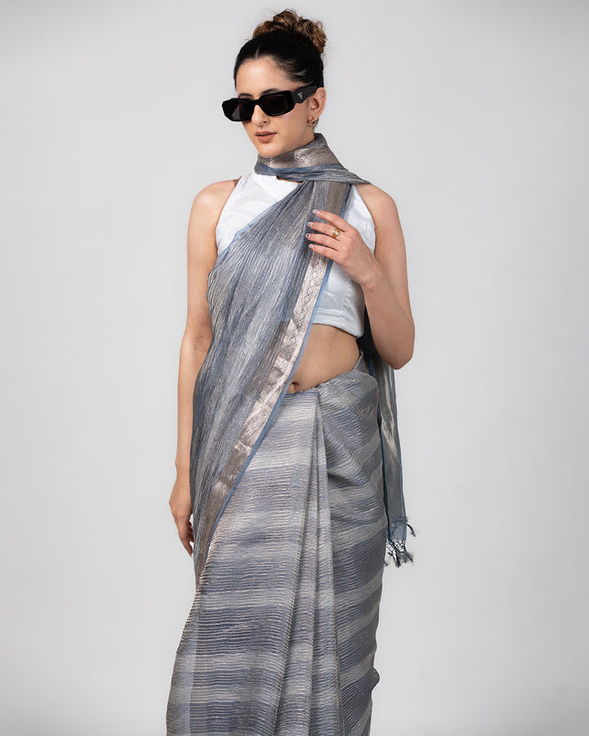 Charcoal Gleam Crush Tissue Saree
