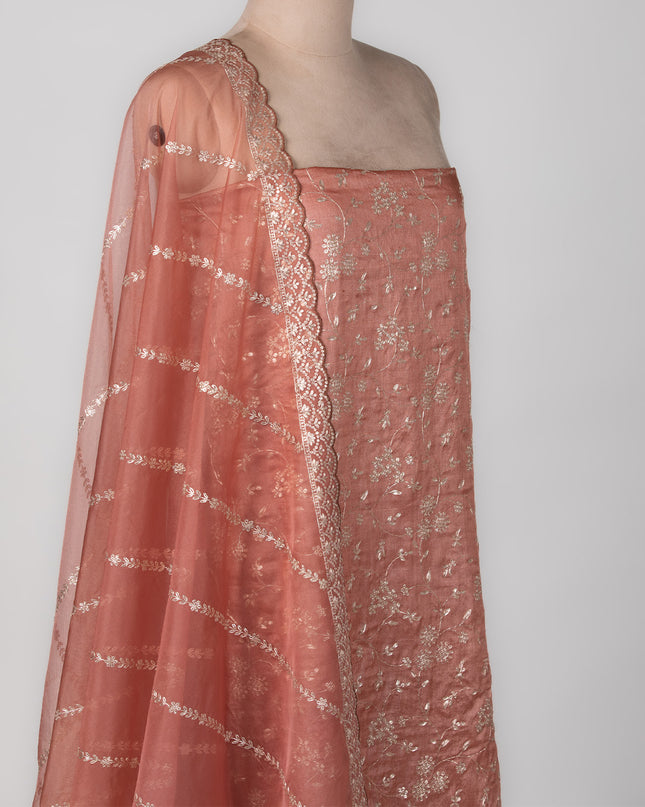Tussar Peach Silk Set
