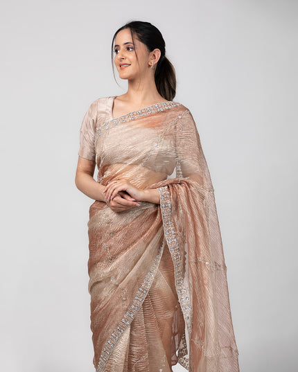 Champagne Glimmer Crush Tissue Saree