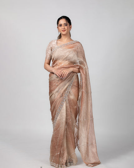 Champagne Glimmer Crush Tissue Saree