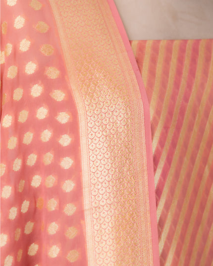 Peach Striped Mysore Georgette Suit Set