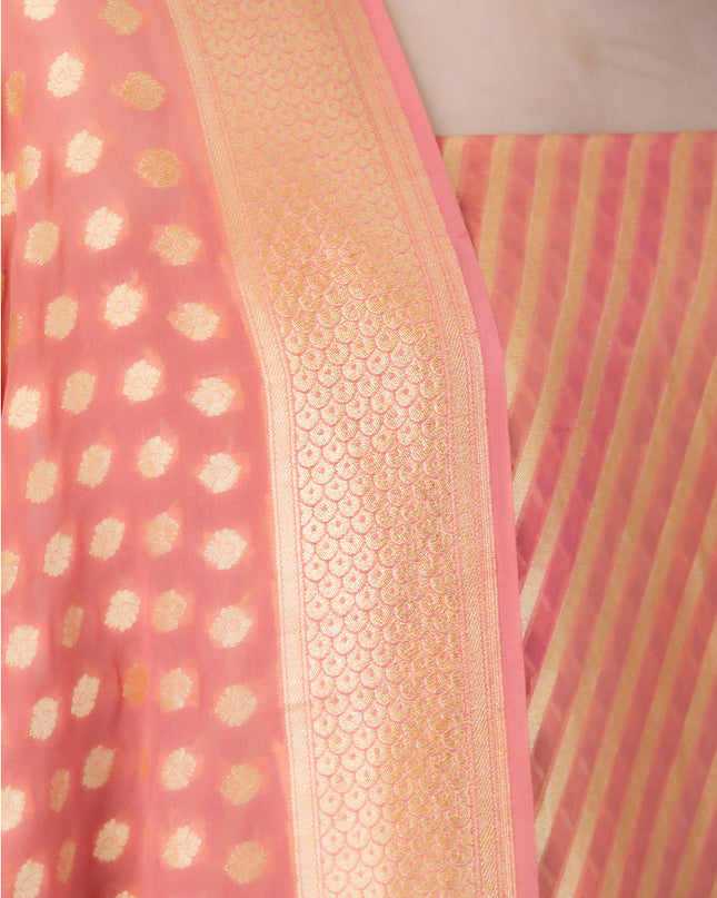 Peach Striped Mysore Georgette Suit Set