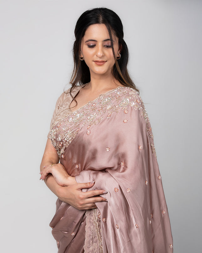 Rosewood Lustre Satin Saree