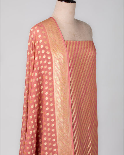 Peach Striped Mysore Georgette Suit Set