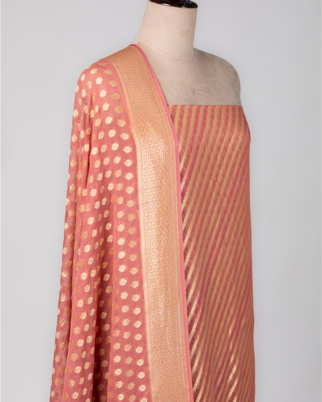 Peach Striped Mysore Georgette Suit Set