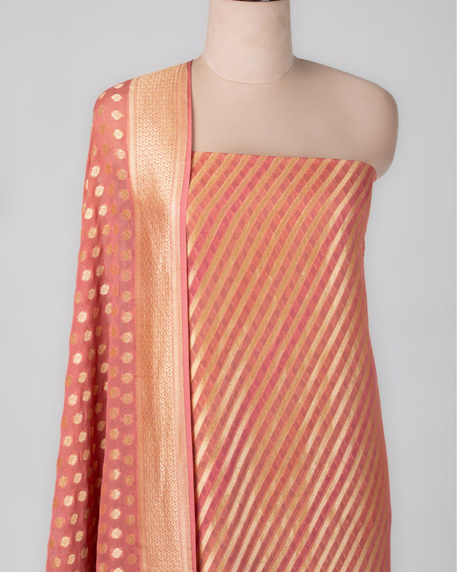 Peach Striped Mysore Georgette Suit Set