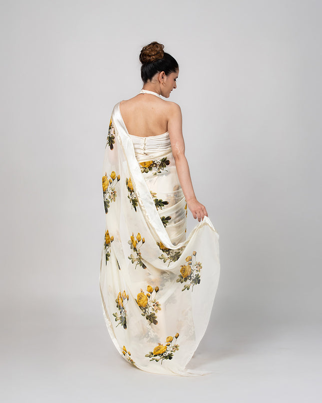 Lemon Bloom Georgette Saree