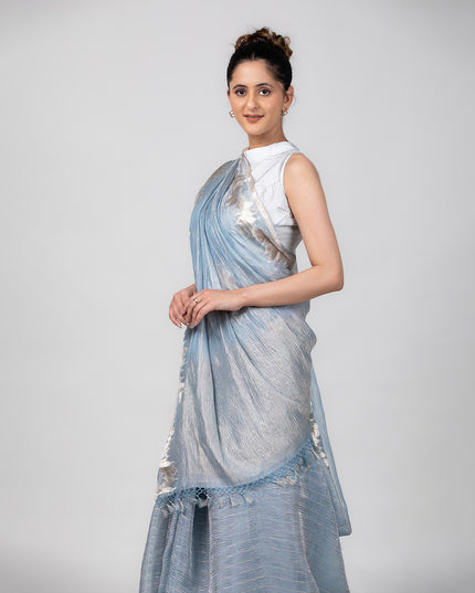 Sky Glow Crush Tissue Saree