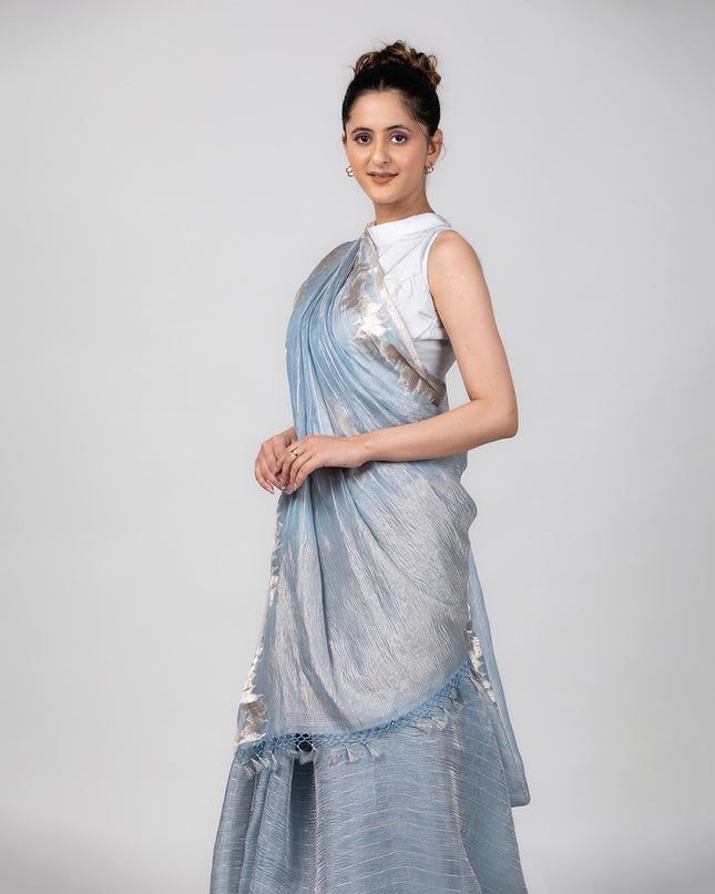Sky Glow Crush Tissue Saree