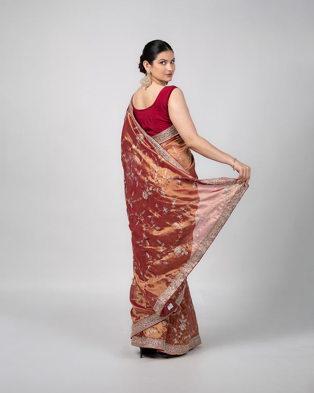 Rust Blossom Tissue Saree