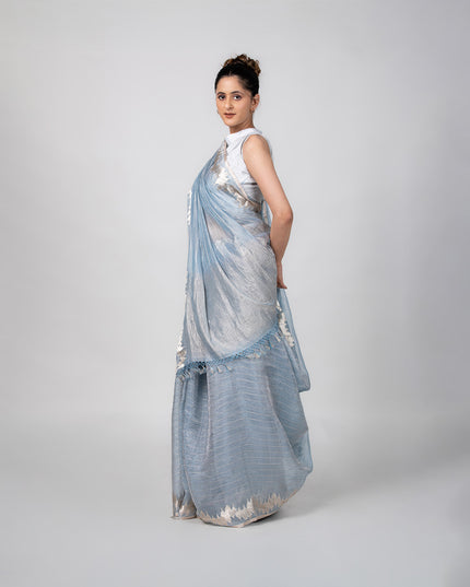 Sky Glow Crush Tissue Saree