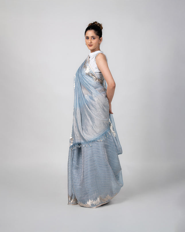 Sky Glow Crush Tissue Saree
