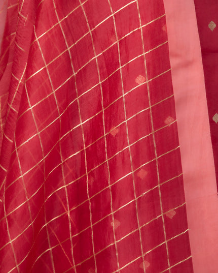 Carmine Silk Grid Suit Set