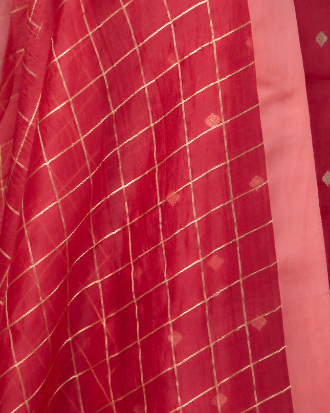 Carmine Silk Grid Suit Set